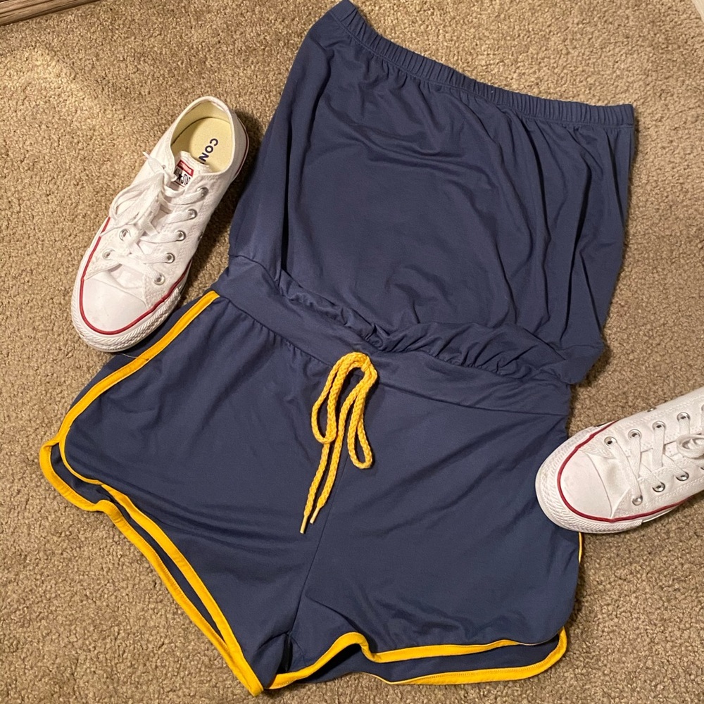 Navy Blue/Yellow Tube Top Rumper 🩱